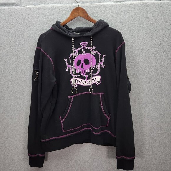 Disney Villains Black Hoodie With Pink Skull Graphic & Chain Detail - Picture 1 of 5